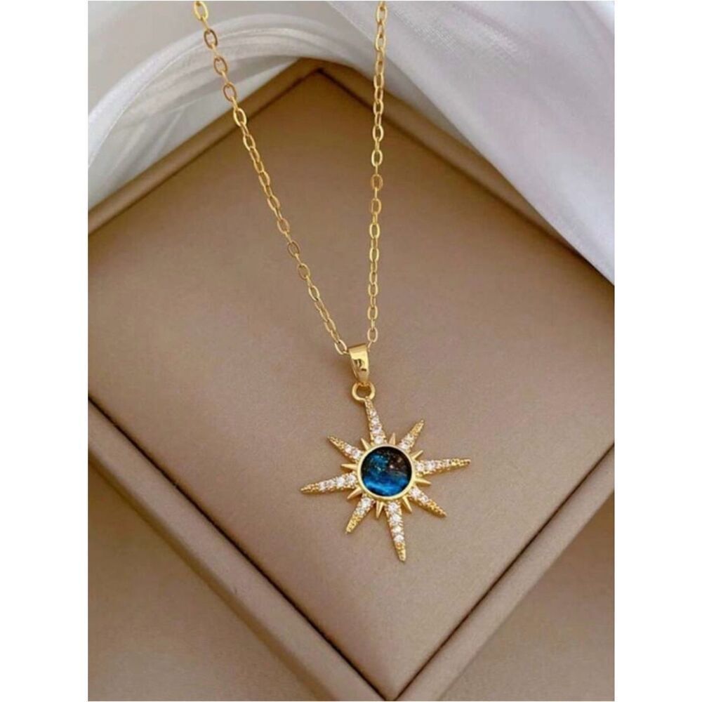 Gold blue Sunburst Necklace M753
